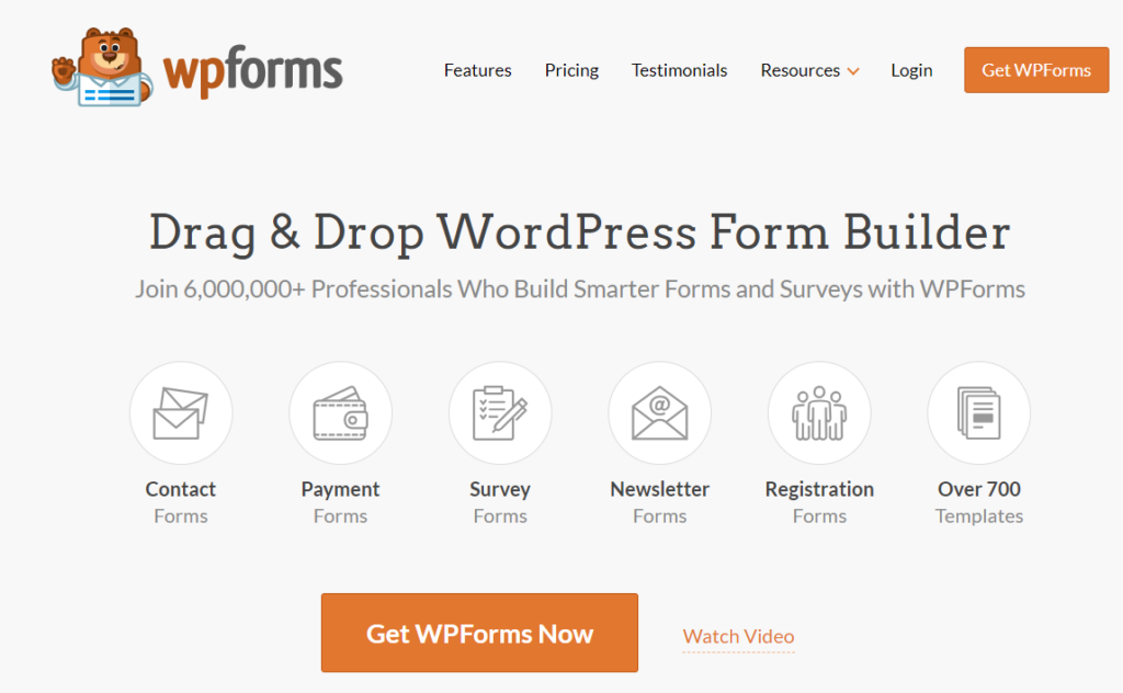 WPForms drag and drop website builder as top WordPress survey plugins