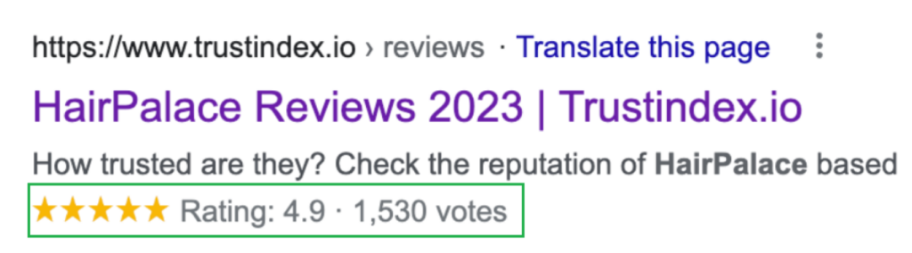 Trustindex rich snippet for Schema markup