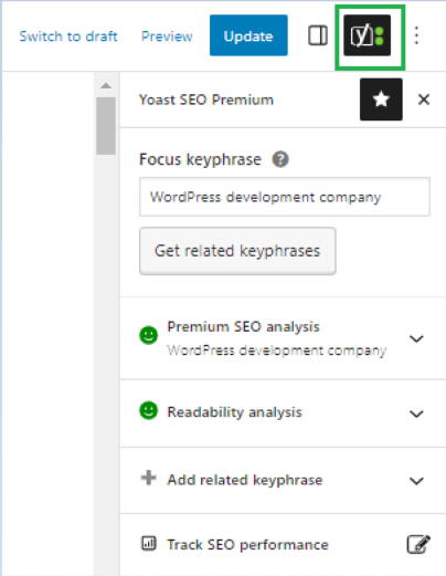 All your SEO data on Yoasts content analysis