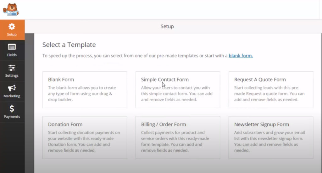 Pre built form templates