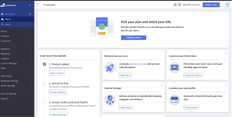 BigCommerce dashboard