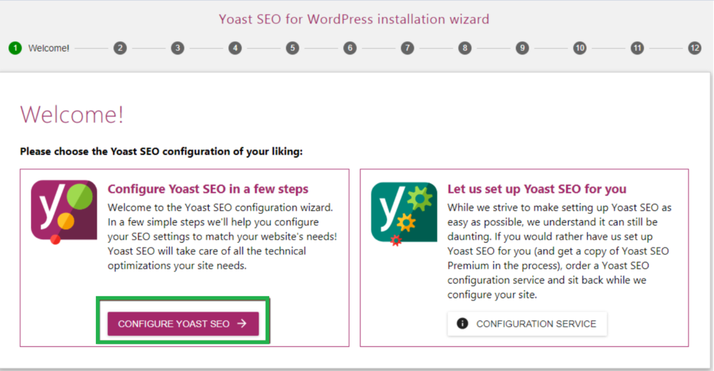Yoast SEO configuration wizard